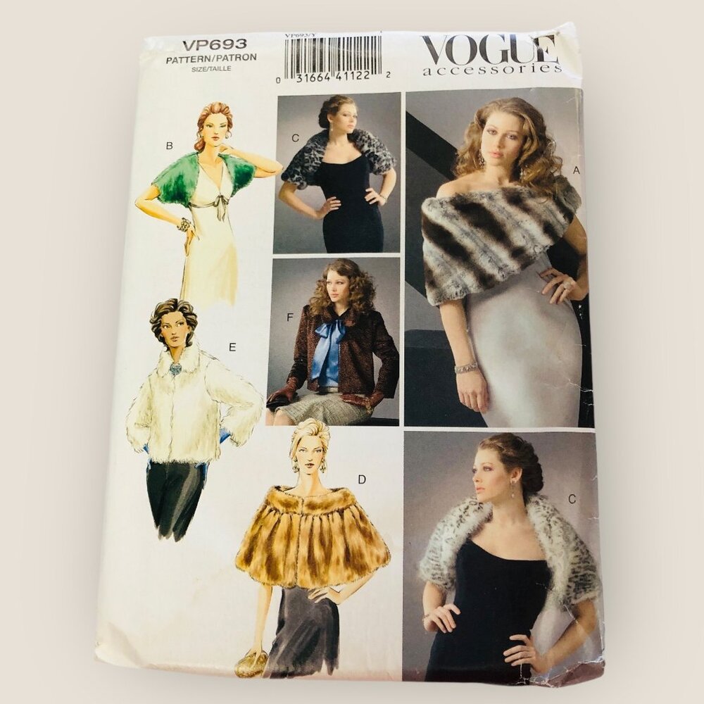 Vogue Sewing Pattern VP693 Misses Wrap Shrug Capelet & Jacket Size XS-M